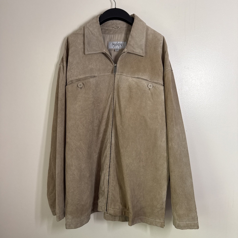 Wilsons Leather M. Julian Mens Beige Jacket Size XL Collared Full Zip Coat